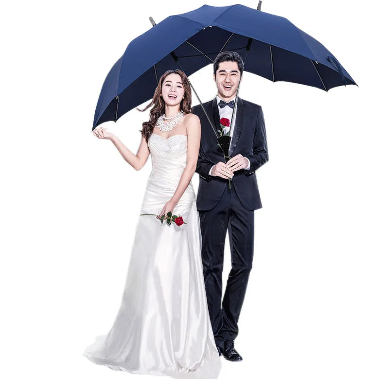 High Quality Long Handle Two-Pole Couple Umbrella Men Rain Woman Semi-Automatic Business Gift Umbrella Windproof Sun Umbrellas